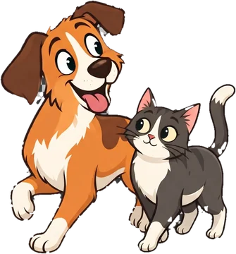 El perro y el gato caminando por el barrio